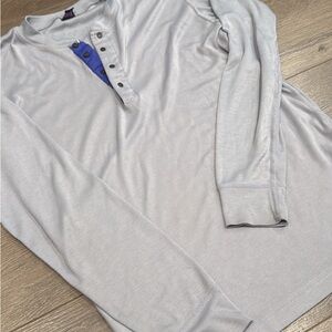 Patagonia Light Gray Long Sleeve Henley with Blue Accents